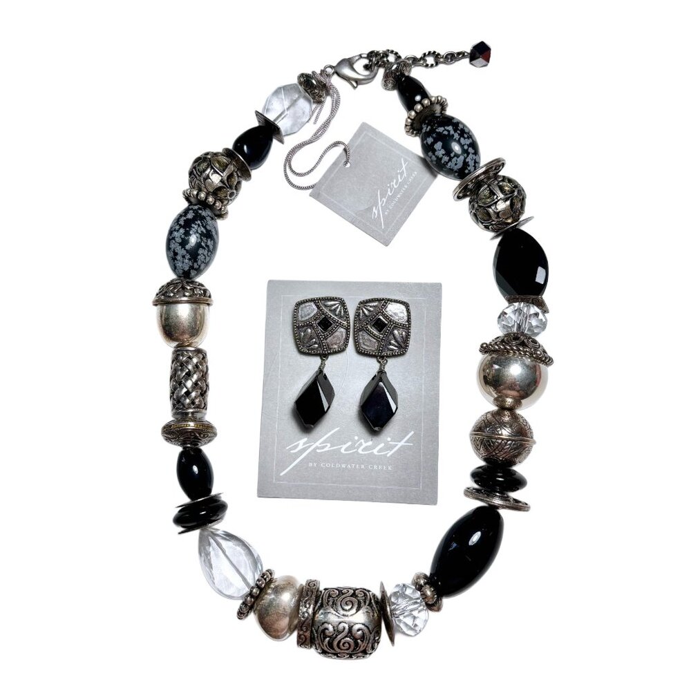 NWT Vintage Coldwater Creek Spirit Necklace Earrings Set, Genuine Stone